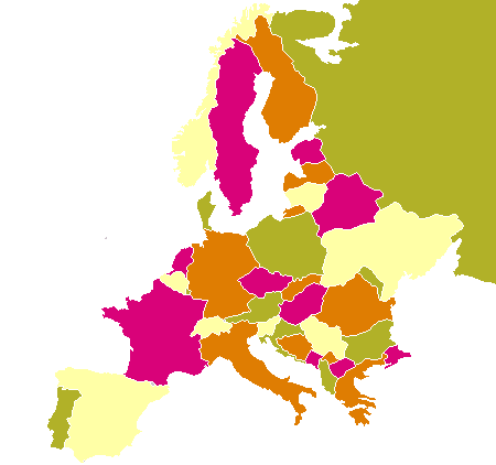 Politická mapa obarvená čtyřmi barvami